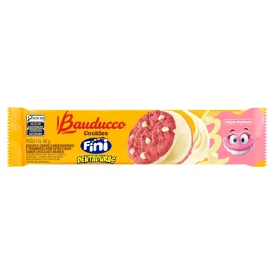 Biscoito Cookie Morango e Framboesa com Gotas e Cobertura Chocolate Branco Fini Dentaduras Bauducco Pacote 96g Edição Limitada